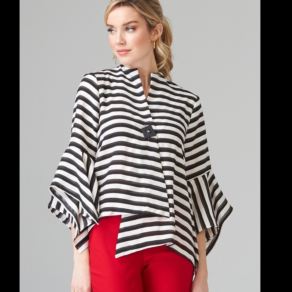 Joseph Ribkoff Striped Blouse Jacket Style Womens 20 Black White New With Tags